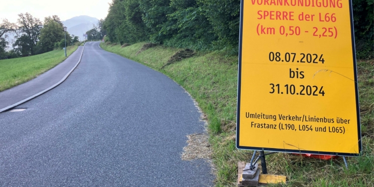 Verkehrsbehinderungen entlang der L 66, Feldkircher Straße und der L 193, Faschinastraße. Foto: Land Vorarlberg