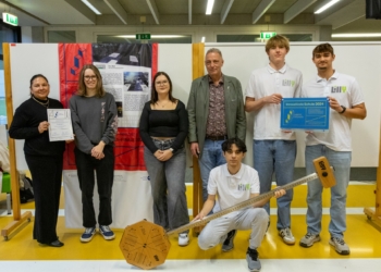 Monika Madl, Tamara Kanz und Sophia Jung (der Hof), Michael Weber, Semih Özalp (kniend), Maximilian Fuchs und Luca Fleisch (LillY). Foto: hak has fk